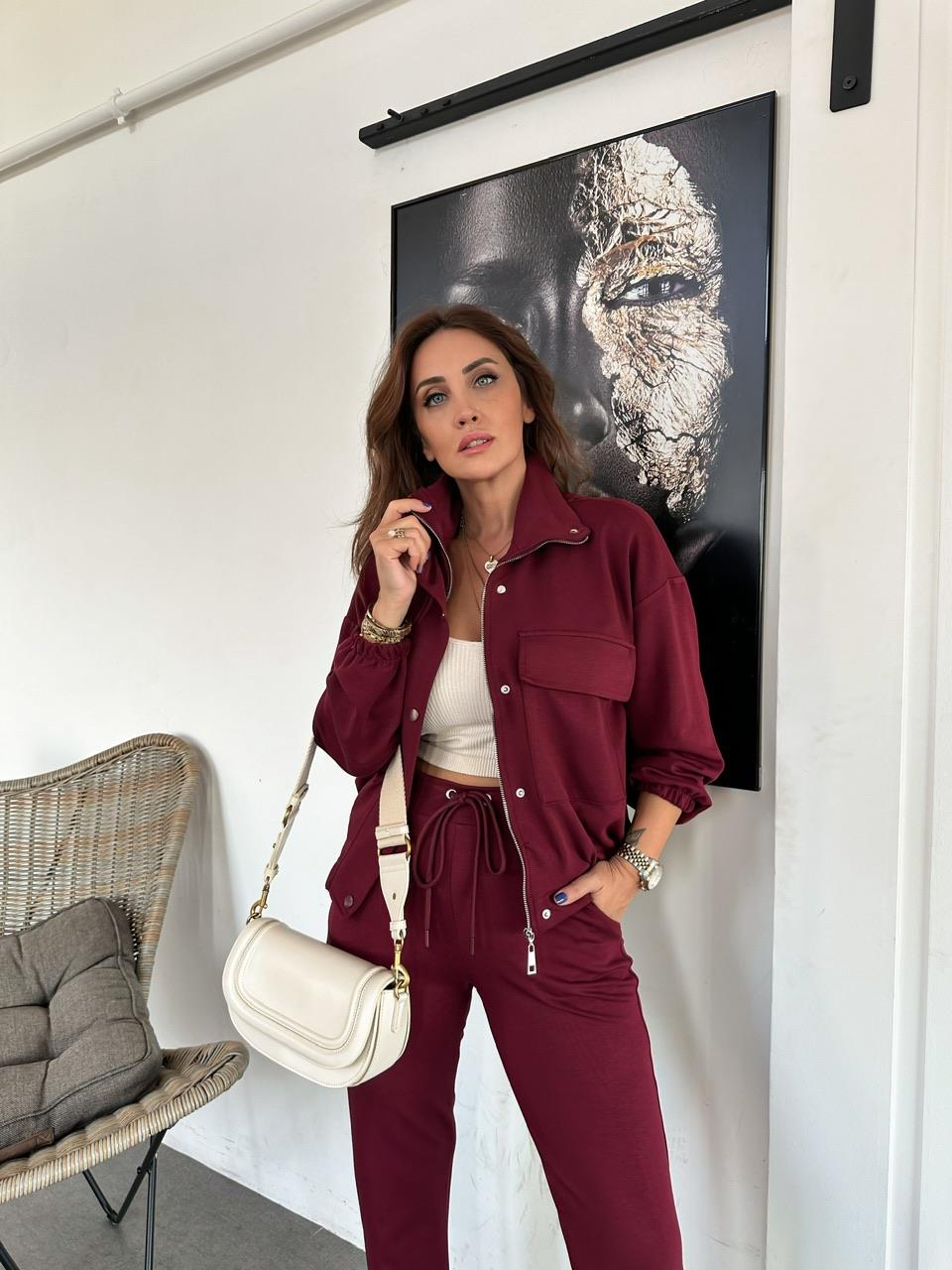 Bordo Ceketli Modal Takım