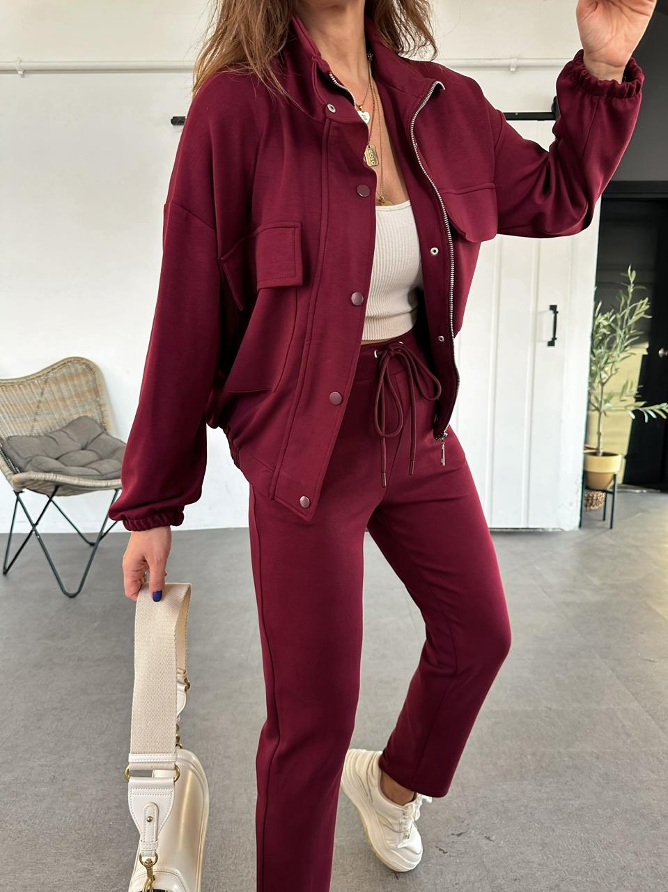 Bordo Ceketli Modal Takım