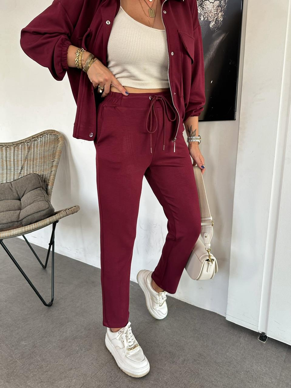 Bordo Ceketli Modal Takım