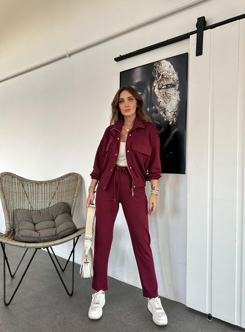 Bordo Ceketli Modal Takım