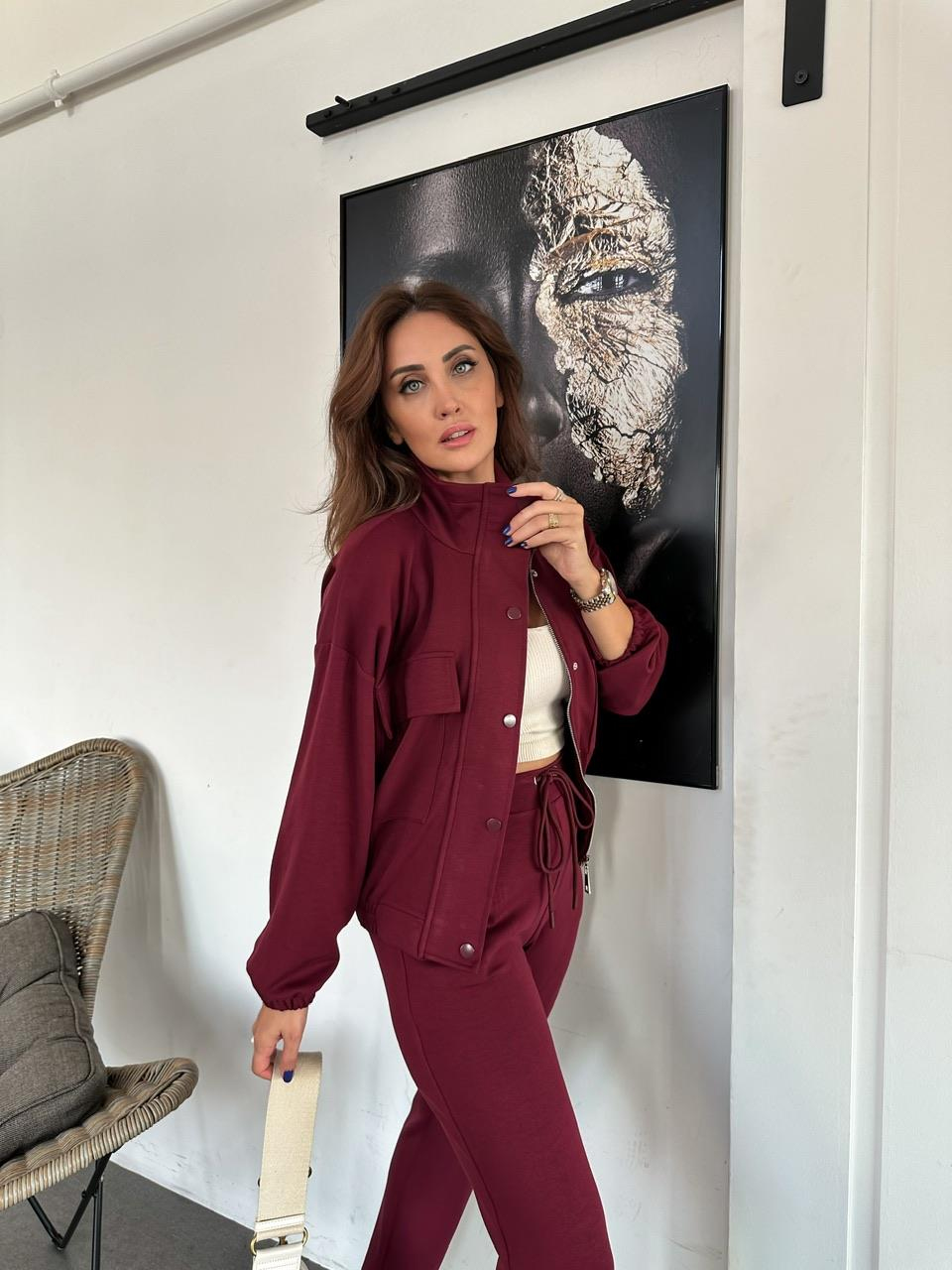 Bordo Ceketli Modal Takım