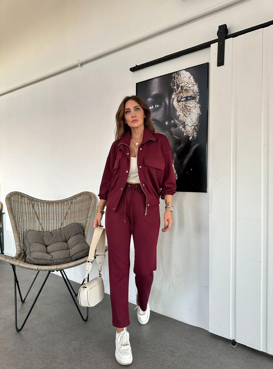 Bordo Ceketli Modal Takım