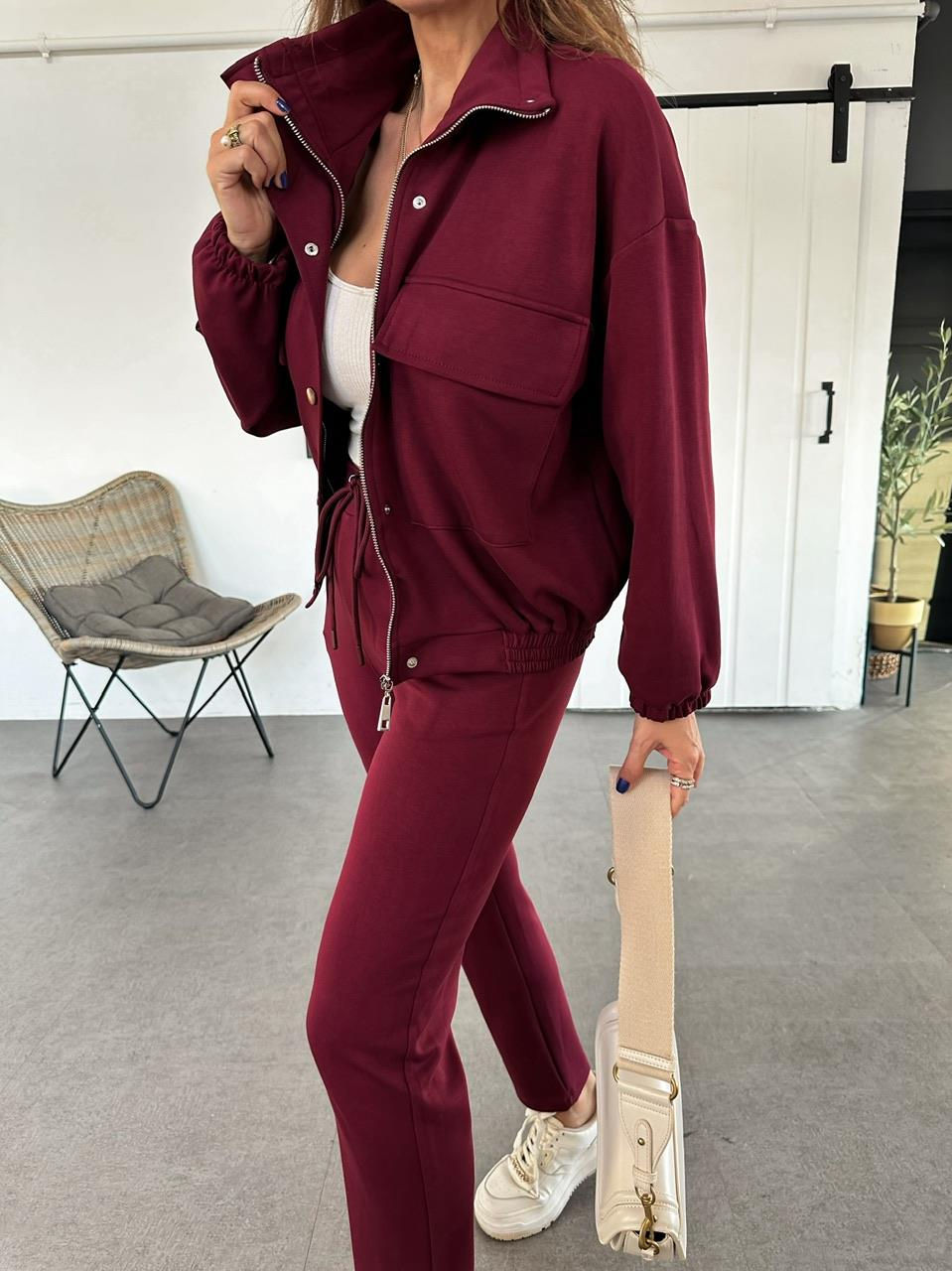 Bordo Ceketli Modal Takım