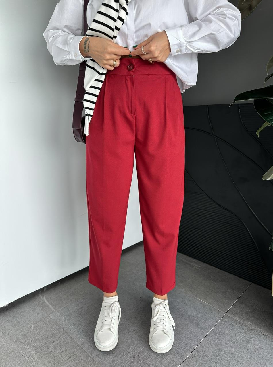 Bordo Cepli Basic Kumaş Pantolon