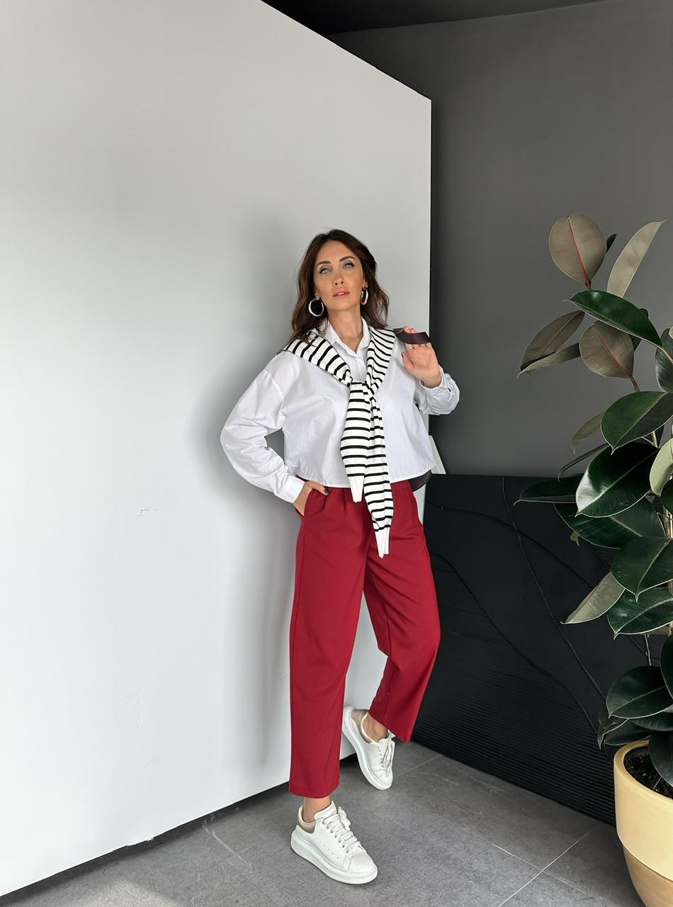 Bordo Cepli Basic Kumaş Pantolon