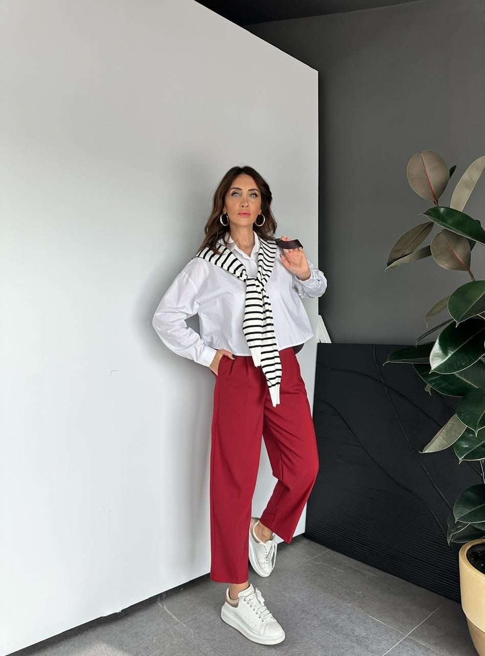 Bordo Cepli Basic Kumaş Pantolon