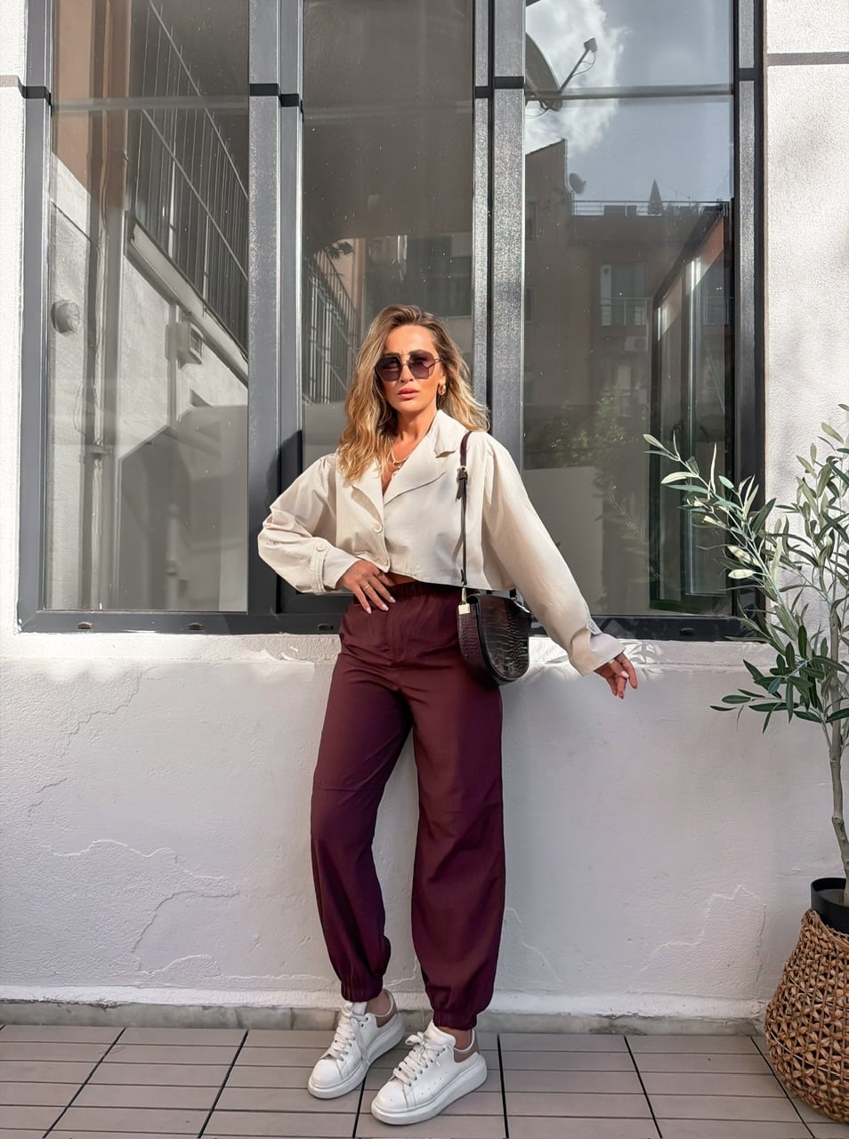 Bordo Cepli Lastikli Paraşüt Pantolon