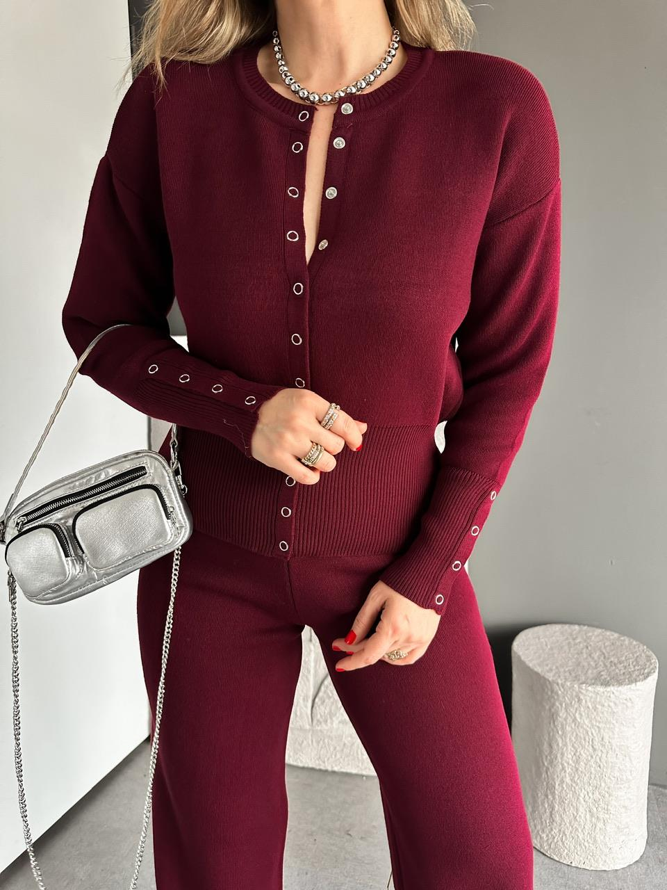 Bordo Çıtçıtlı Detaylı Triko Takım
