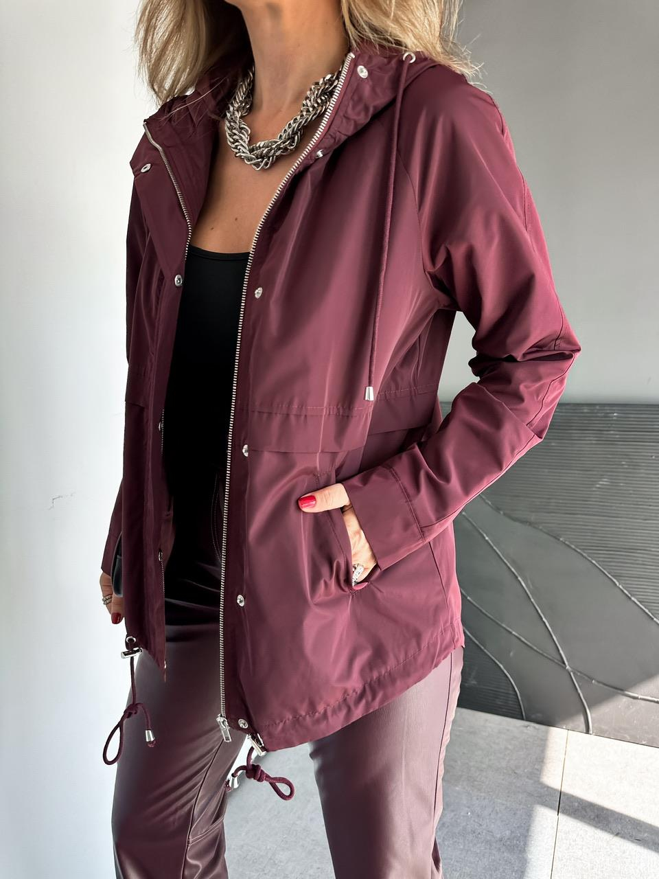 Bordo Cıtcıtlı Kapşonlu Yağmurluk
