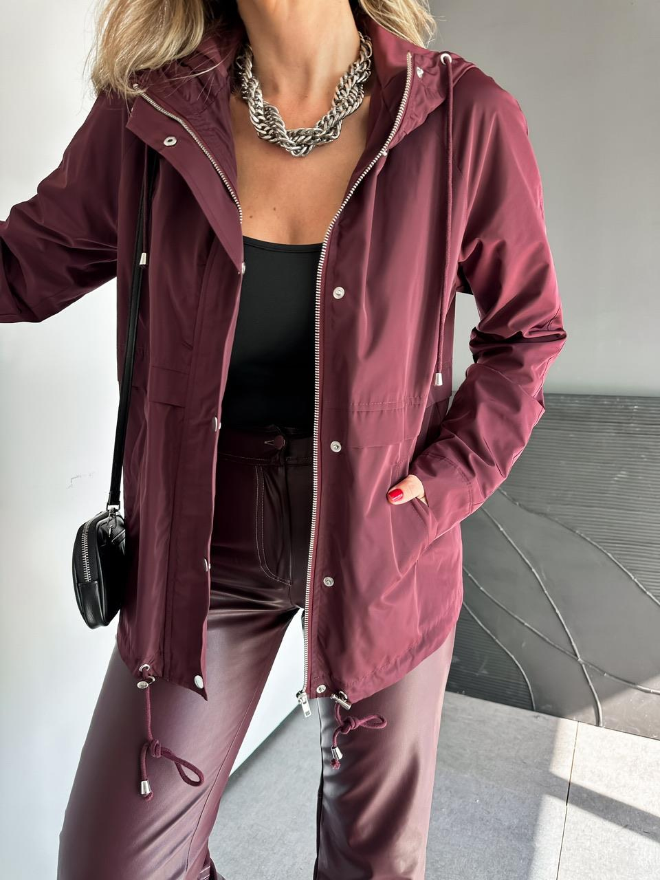 Bordo Cıtcıtlı Kapşonlu Yağmurluk