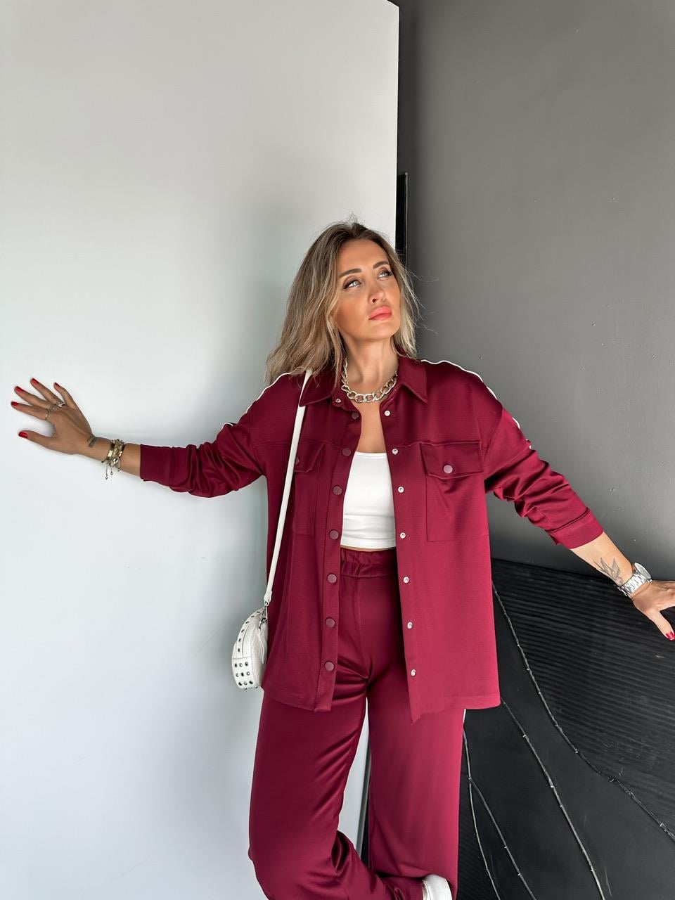 Bordo Çıtçtılı Biyeli Modal Takım