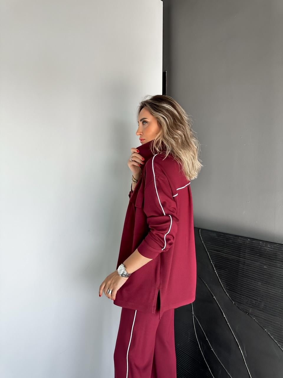 Bordo Çıtçtılı Biyeli Modal Takım