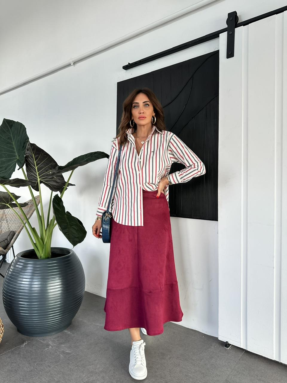 Bordo Çizgili Tommy Gömlek 