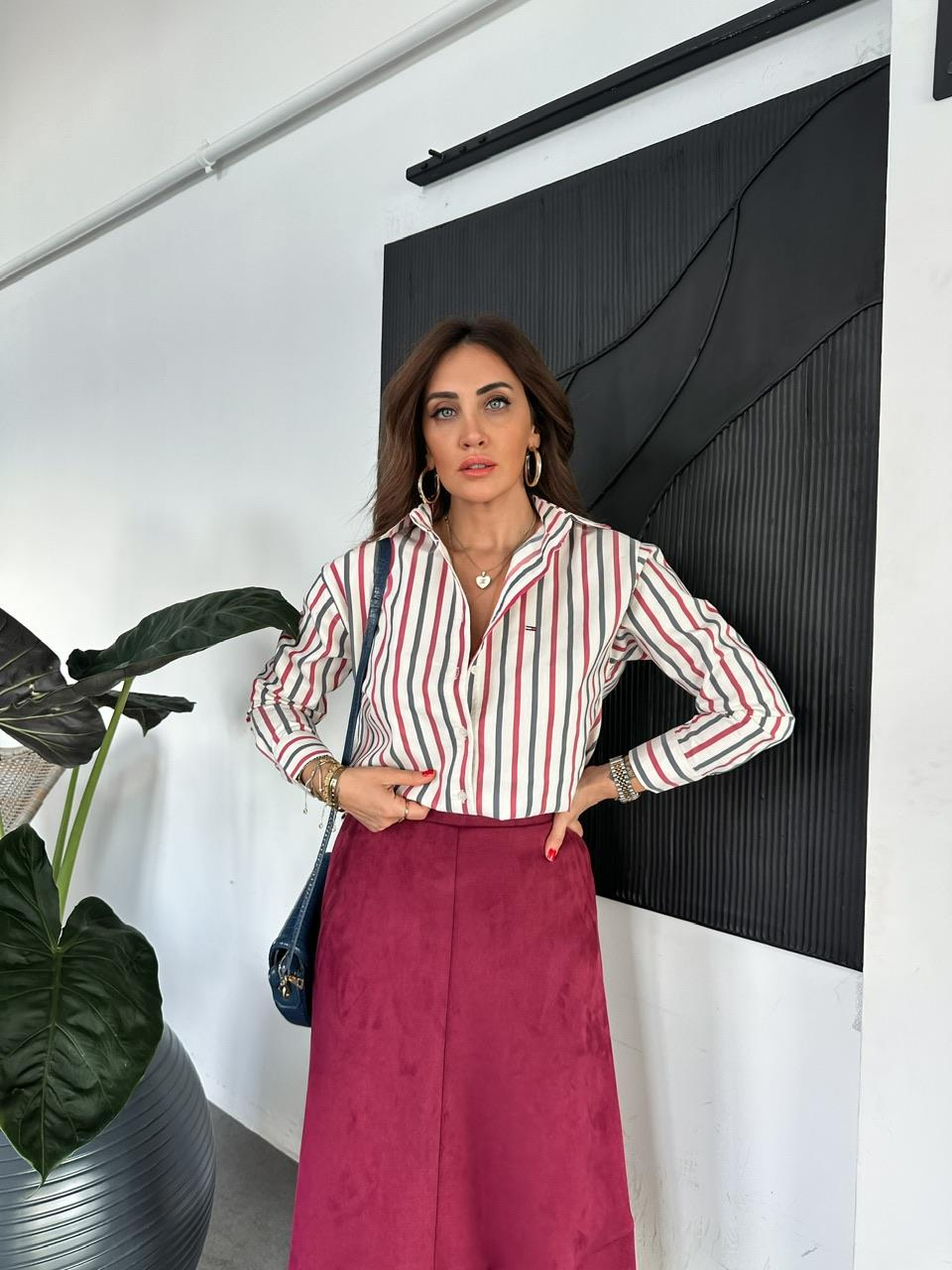 Bordo Çizgili Tommy Gömlek 