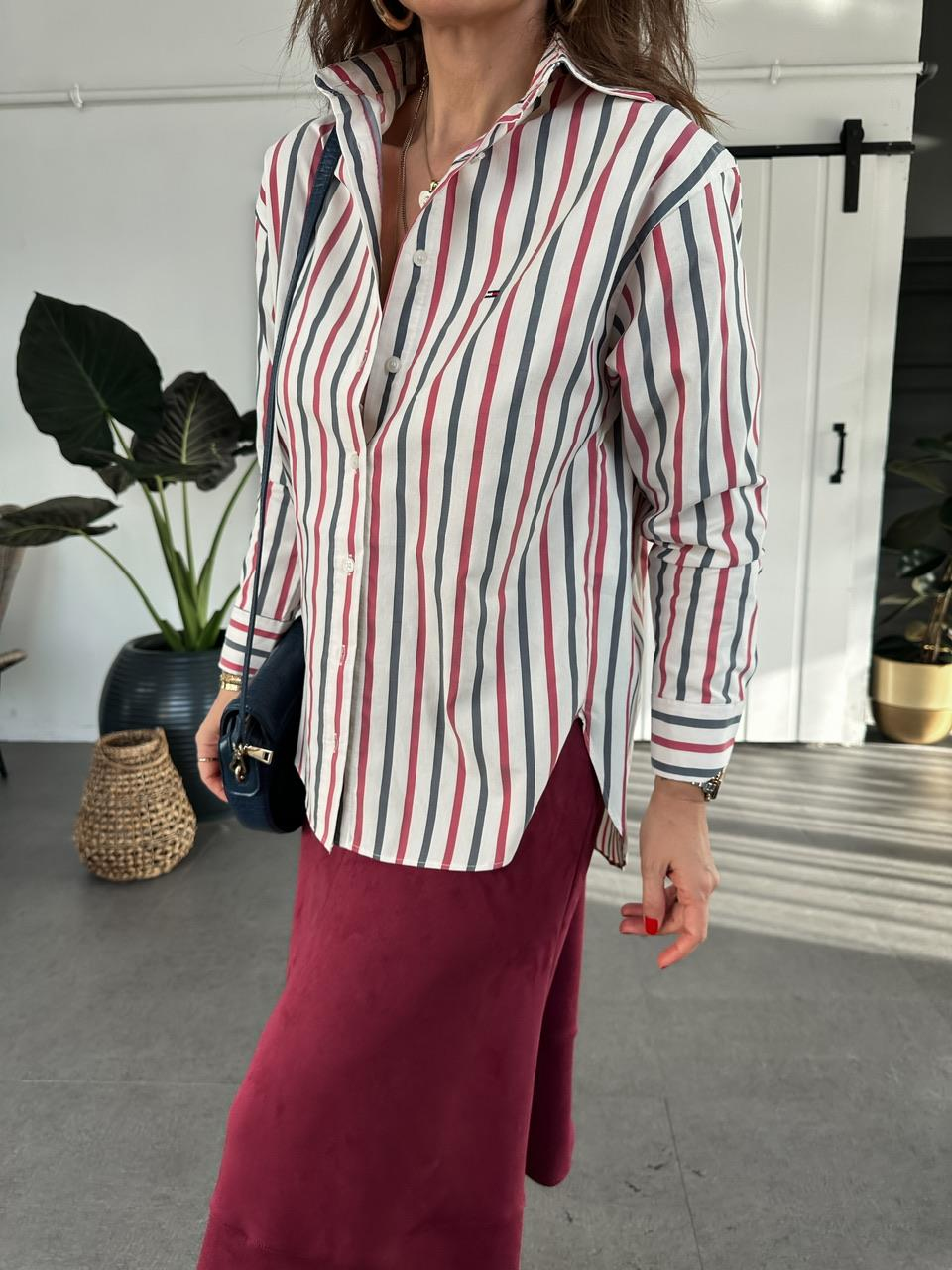 Bordo Çizgili Tommy Gömlek 