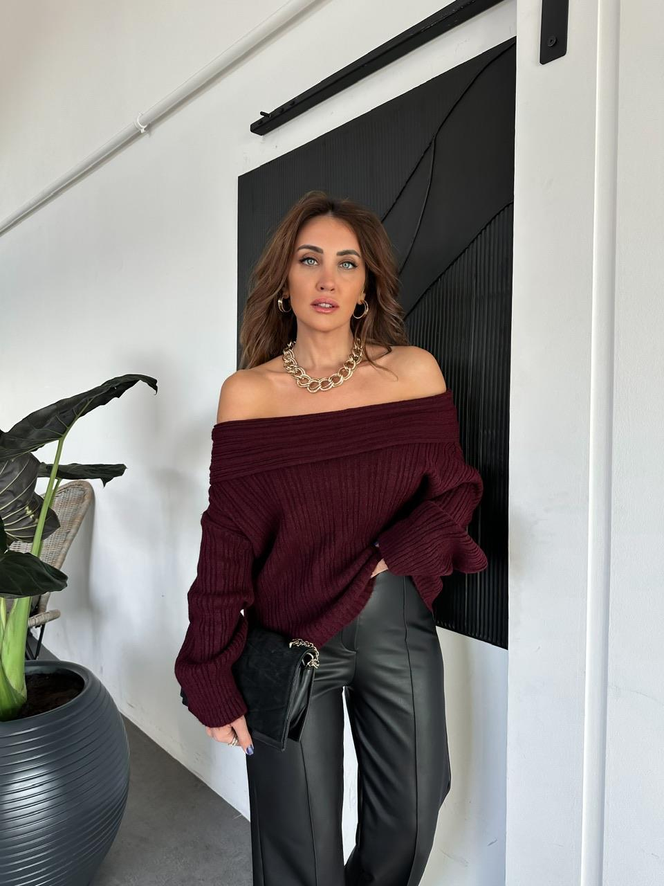 Bordo Degaje Yaka Fitilli Kazak