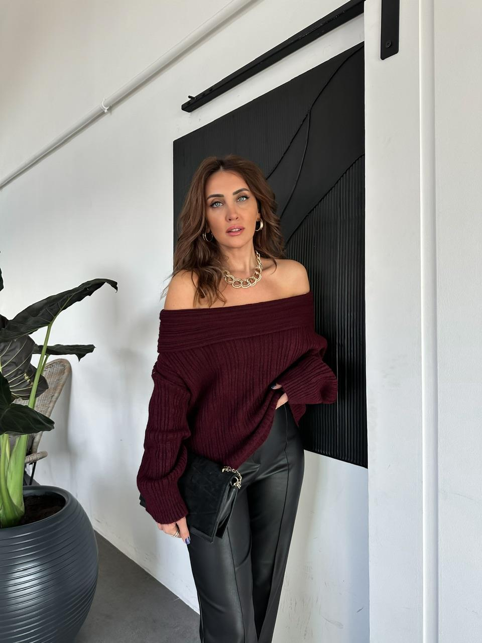 Bordo Degaje Yaka Fitilli Kazak