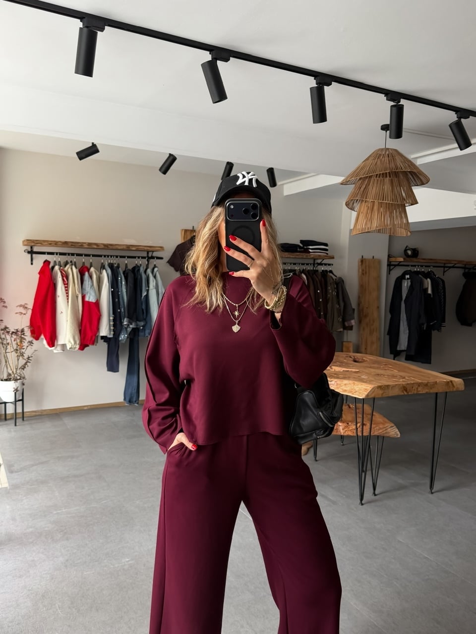 Bordo Dikiş Detaylı Oysho Takım