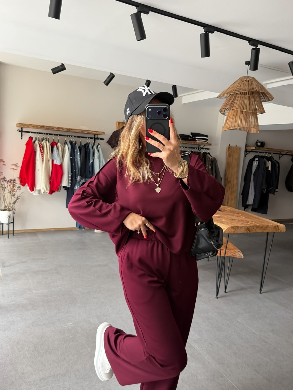 Bordo Dikiş Detaylı Oysho Takım