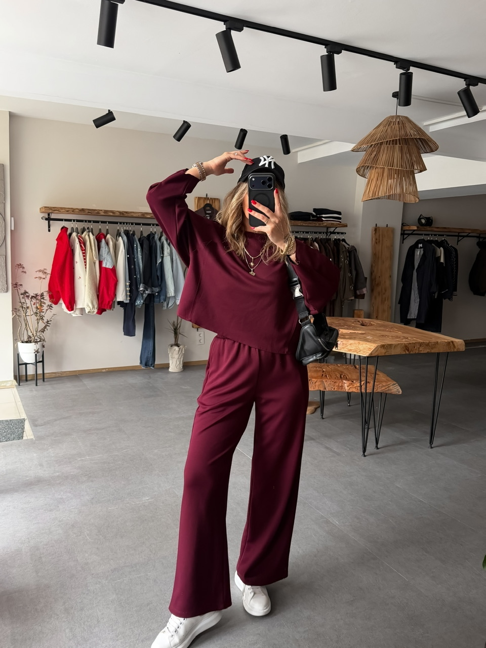 Bordo Dikiş Detaylı Oysho Takım