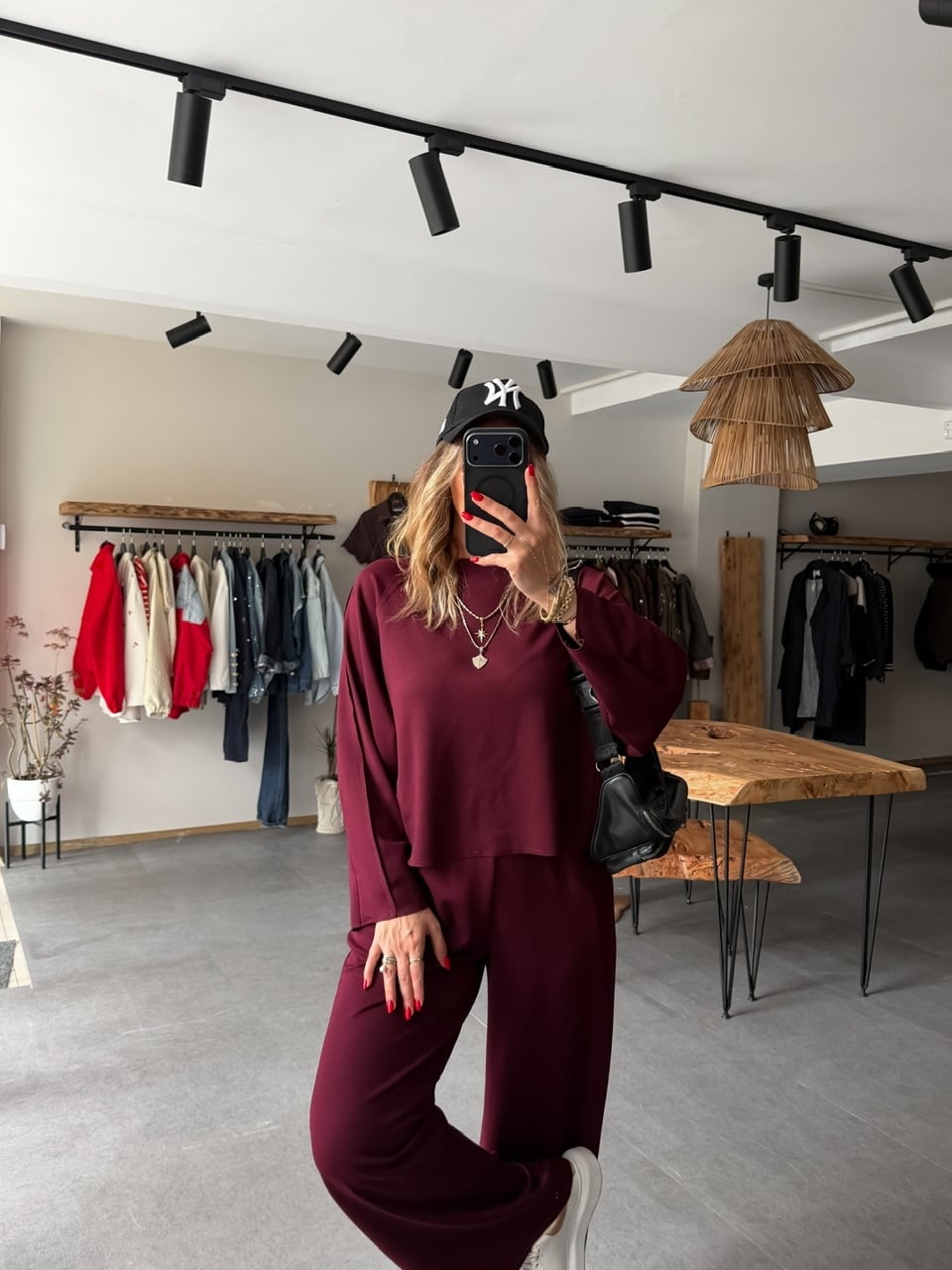 Bordo Dikiş Detaylı Oysho Takım