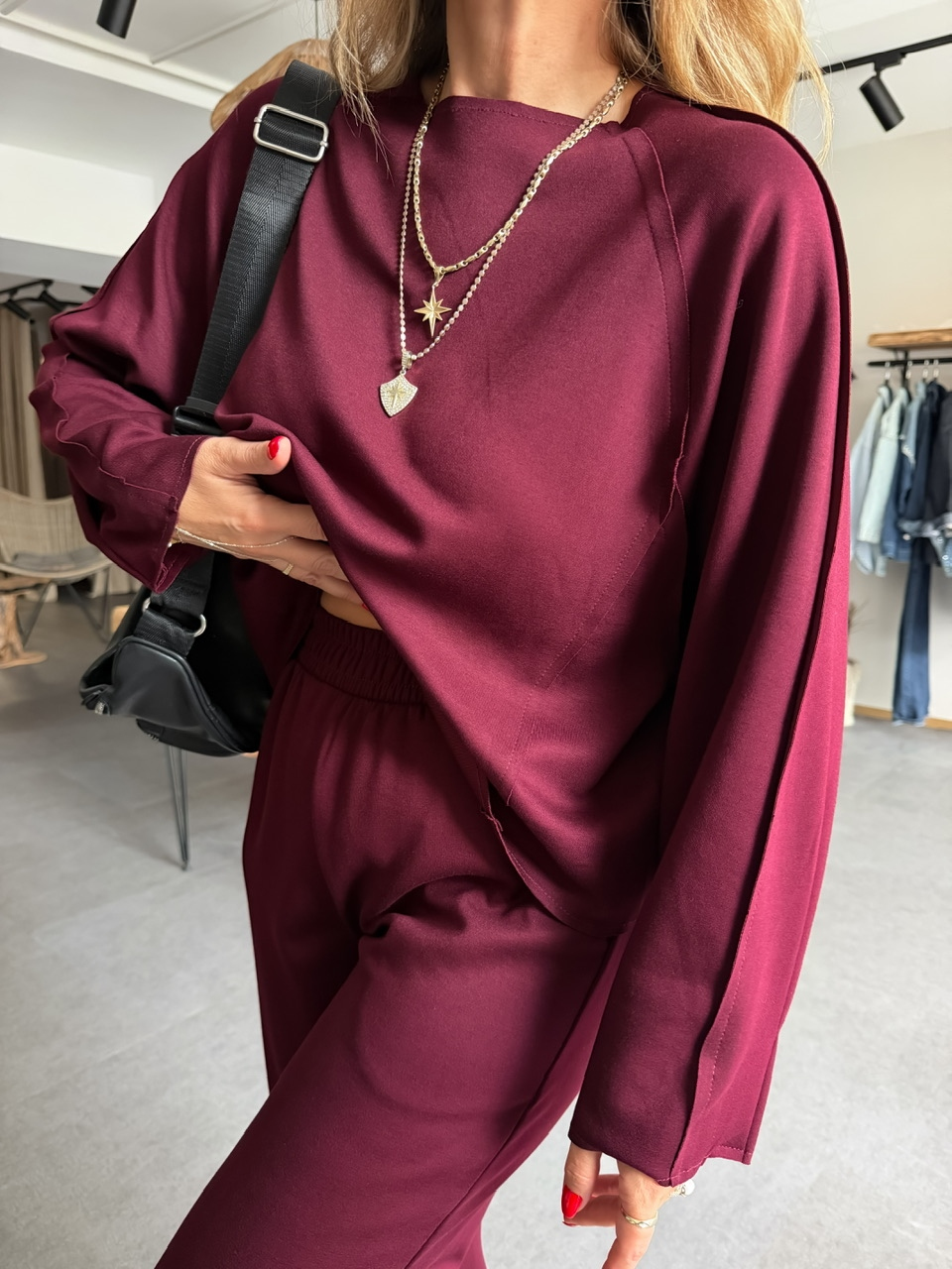 Bordo Dikiş Detaylı Oysho Takım