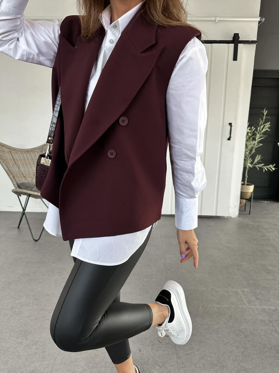 Bordo Dört Düğmeli Yelek