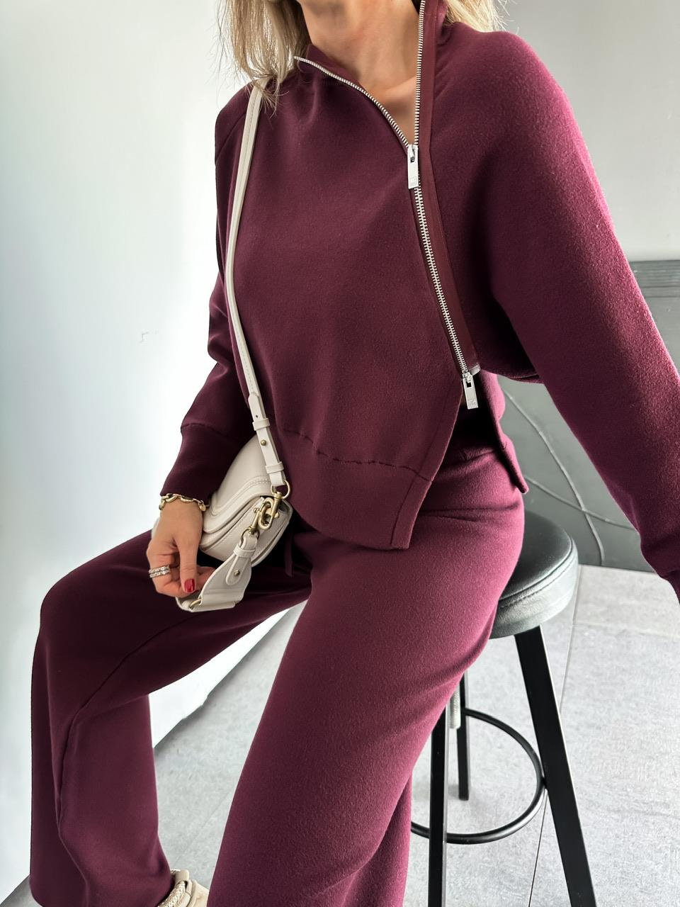 Bordo Fermuar Detaylı Tasarım Triko Takım