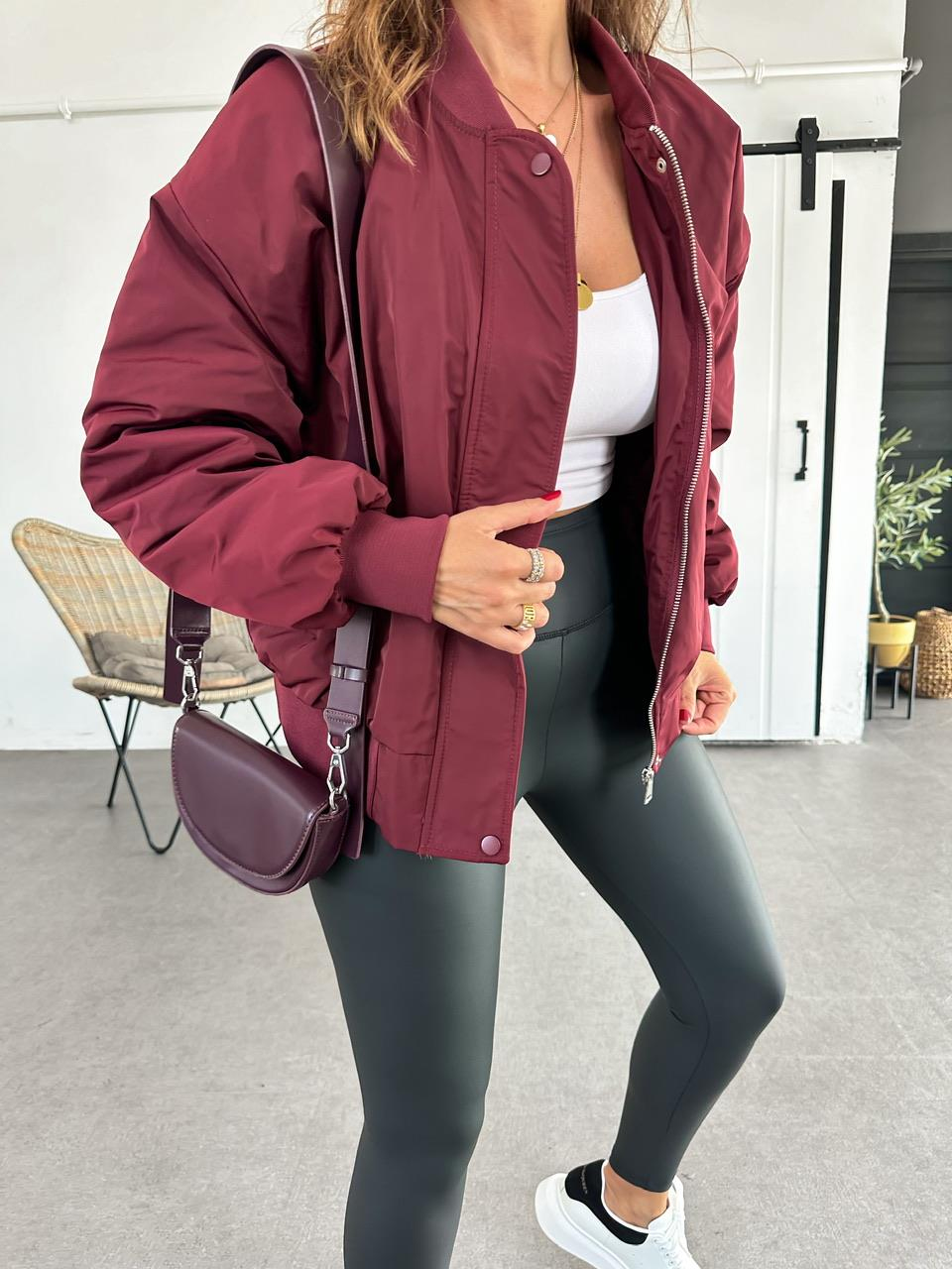 Bordo Fermuarlı Bomber Mont
