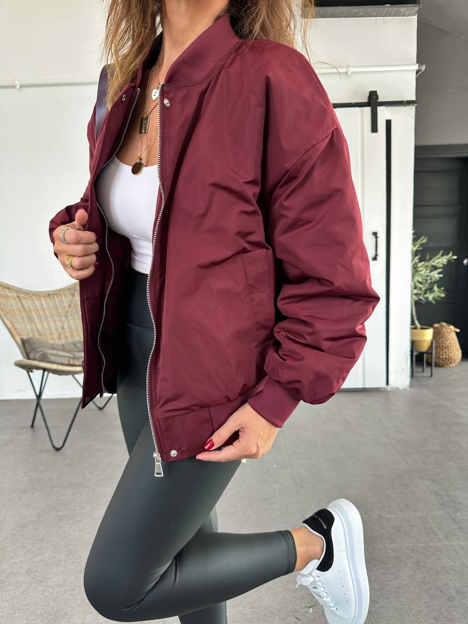 Bordo Fermuarlı Bomber Mont