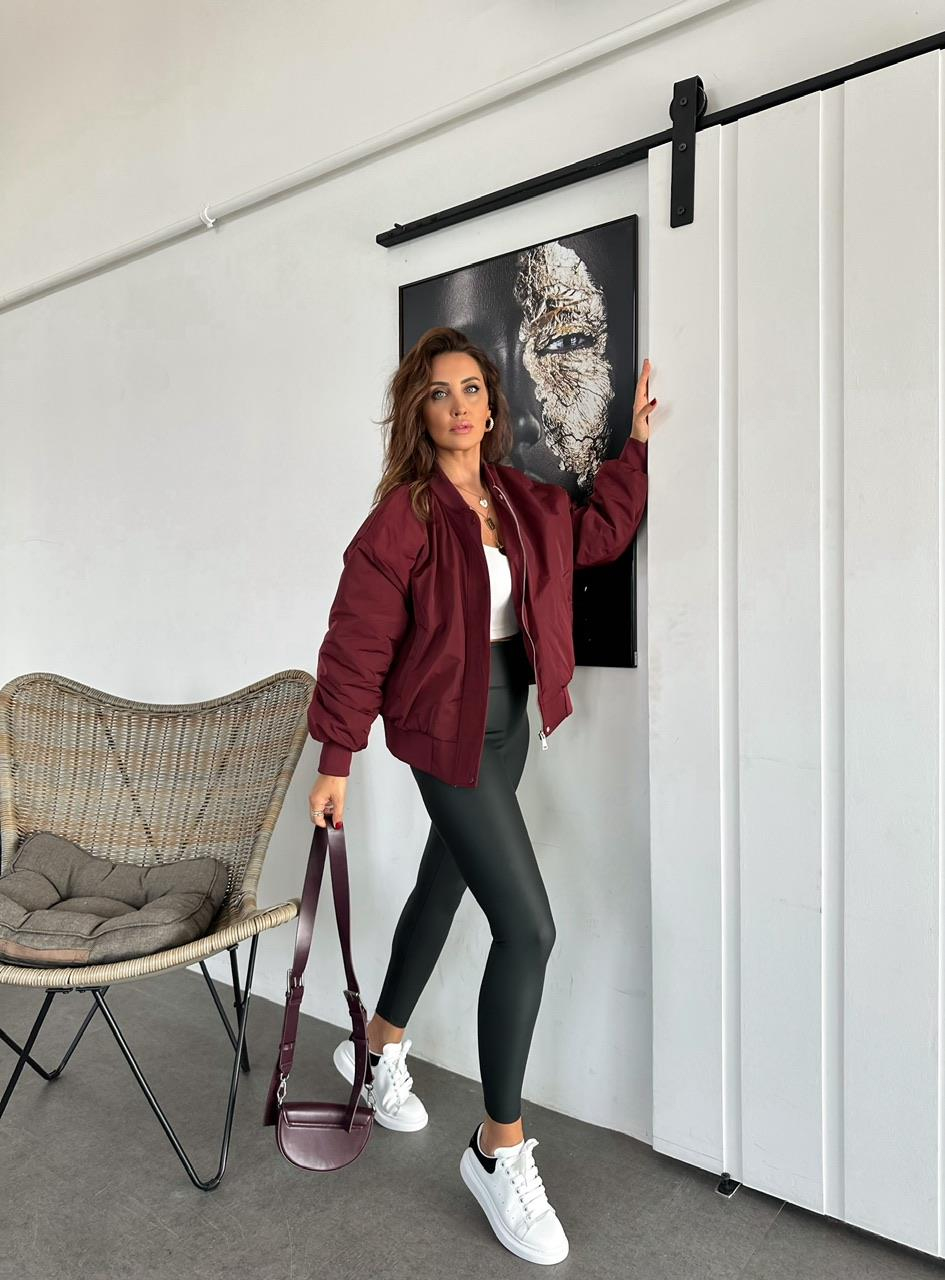 Bordo Fermuarlı Bomber Mont