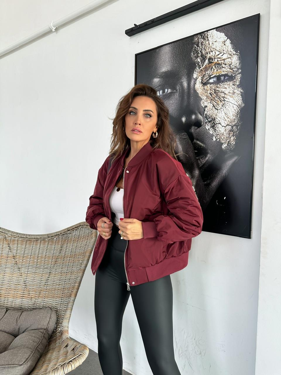 Bordo Fermuarlı Bomber Mont