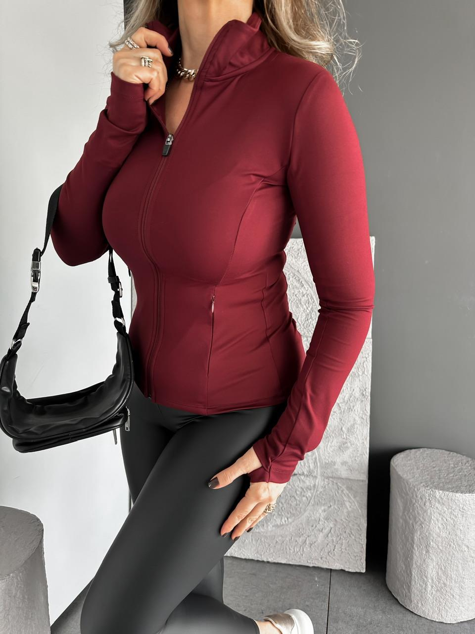 Bordo Fermuarlı Parmaklı Oysho Sweatshirt