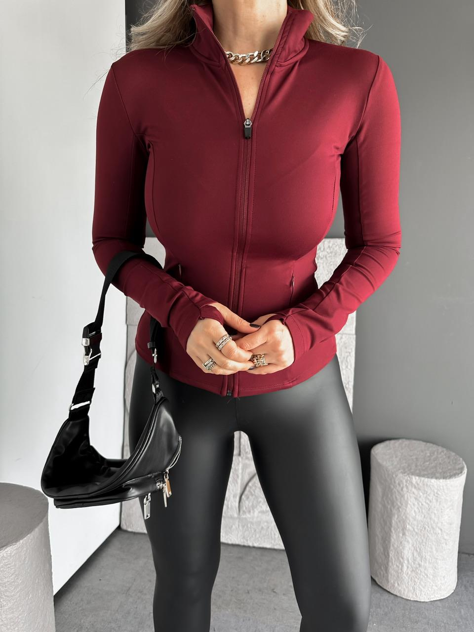 Bordo Fermuarlı Parmaklı Oysho Sweatshirt