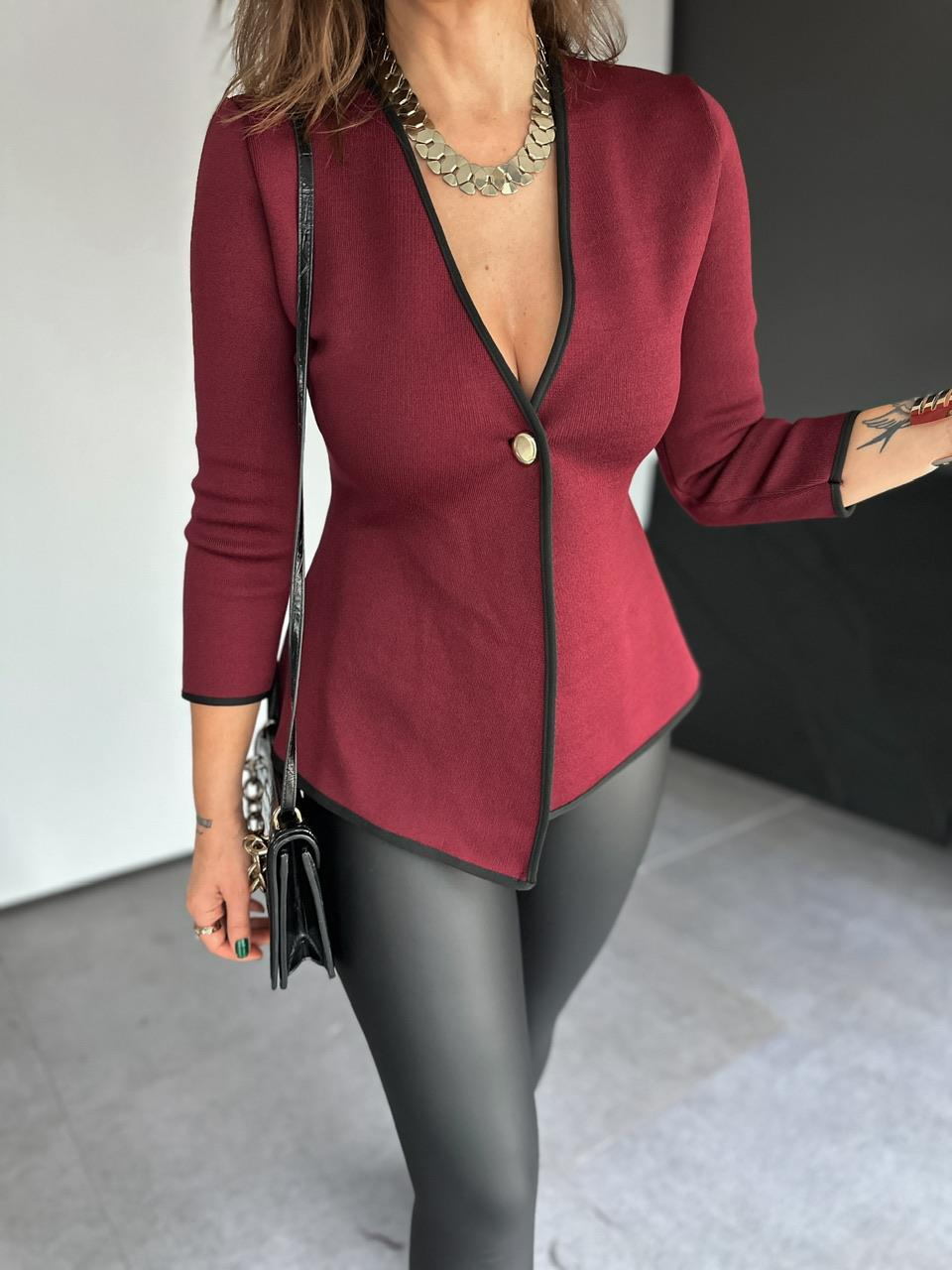Bordo Gold Düğmeli Çelik Örme Hırka