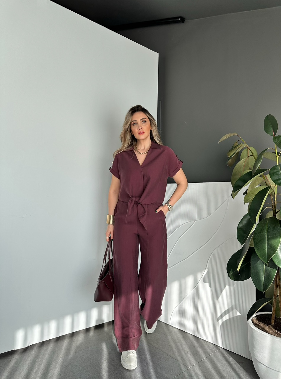 Bordo Gömleği Bağlamalı Premium Takım