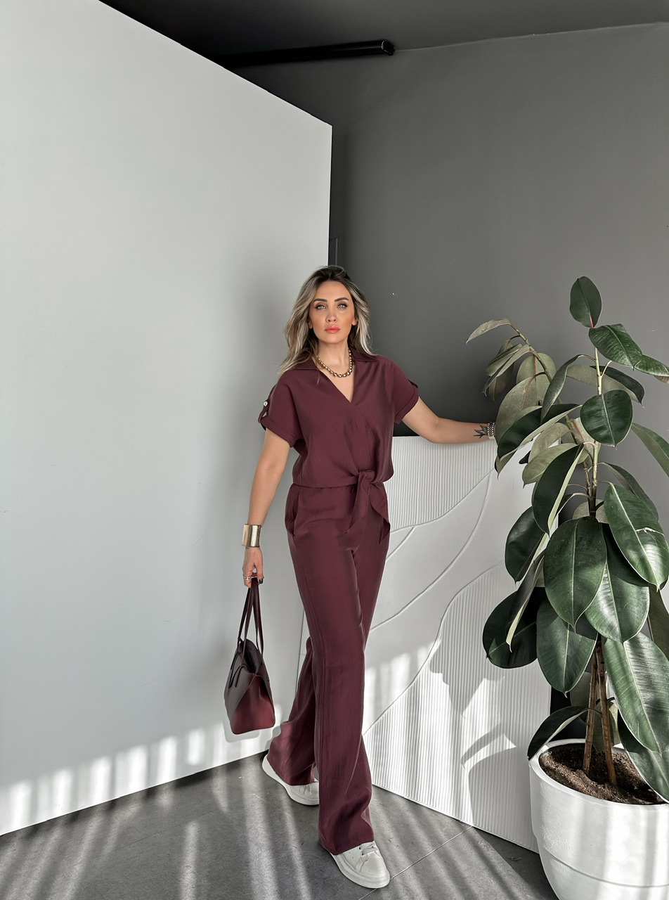Bordo Gömleği Bağlamalı Premium Takım