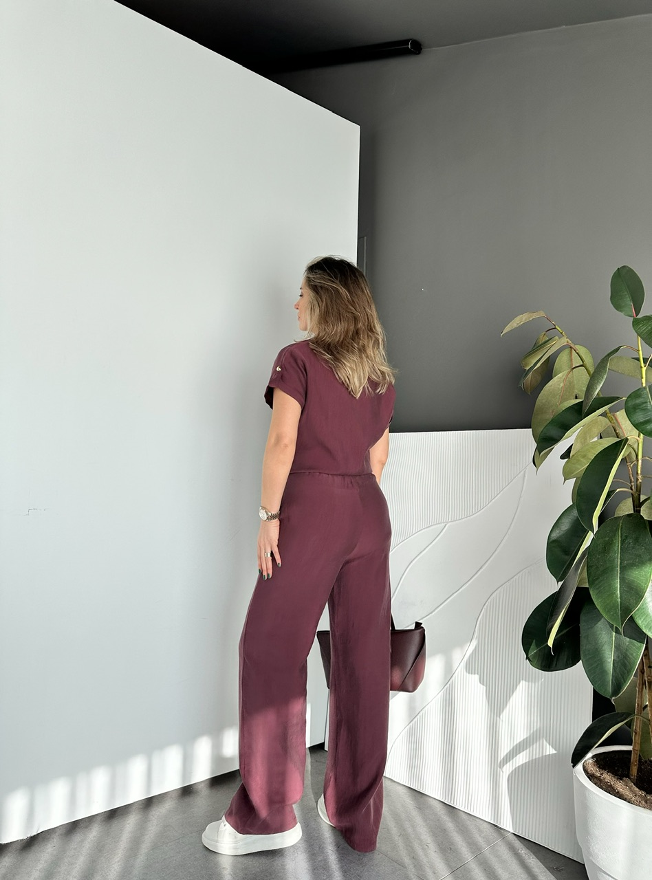 Bordo Gömleği Bağlamalı Premium Takım