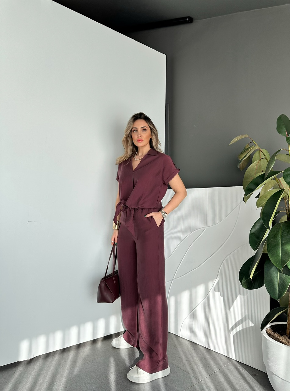 Bordo Gömleği Bağlamalı Premium Takım