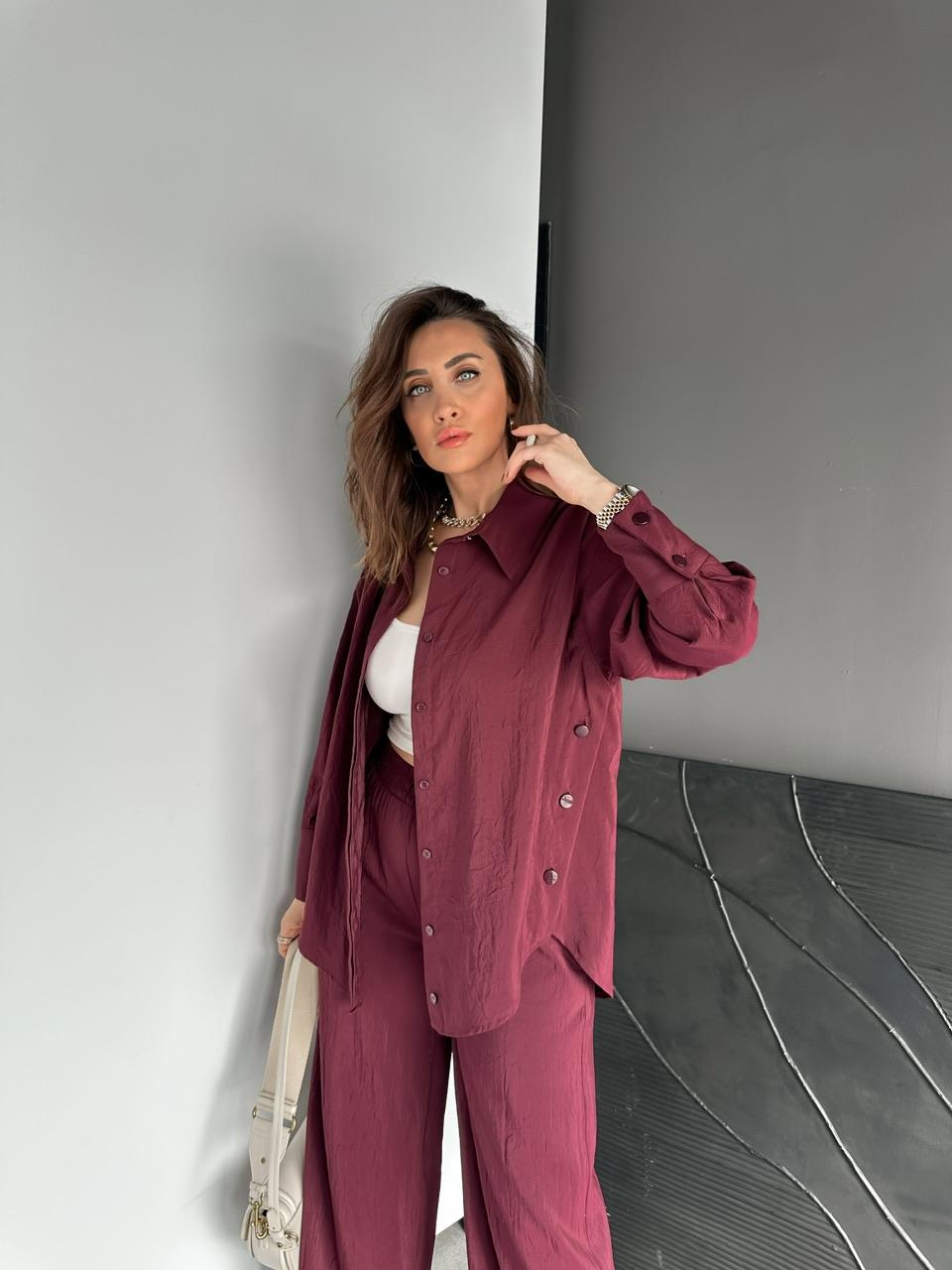 Bordo Gömleği Çıtçıtlı Şık Takım