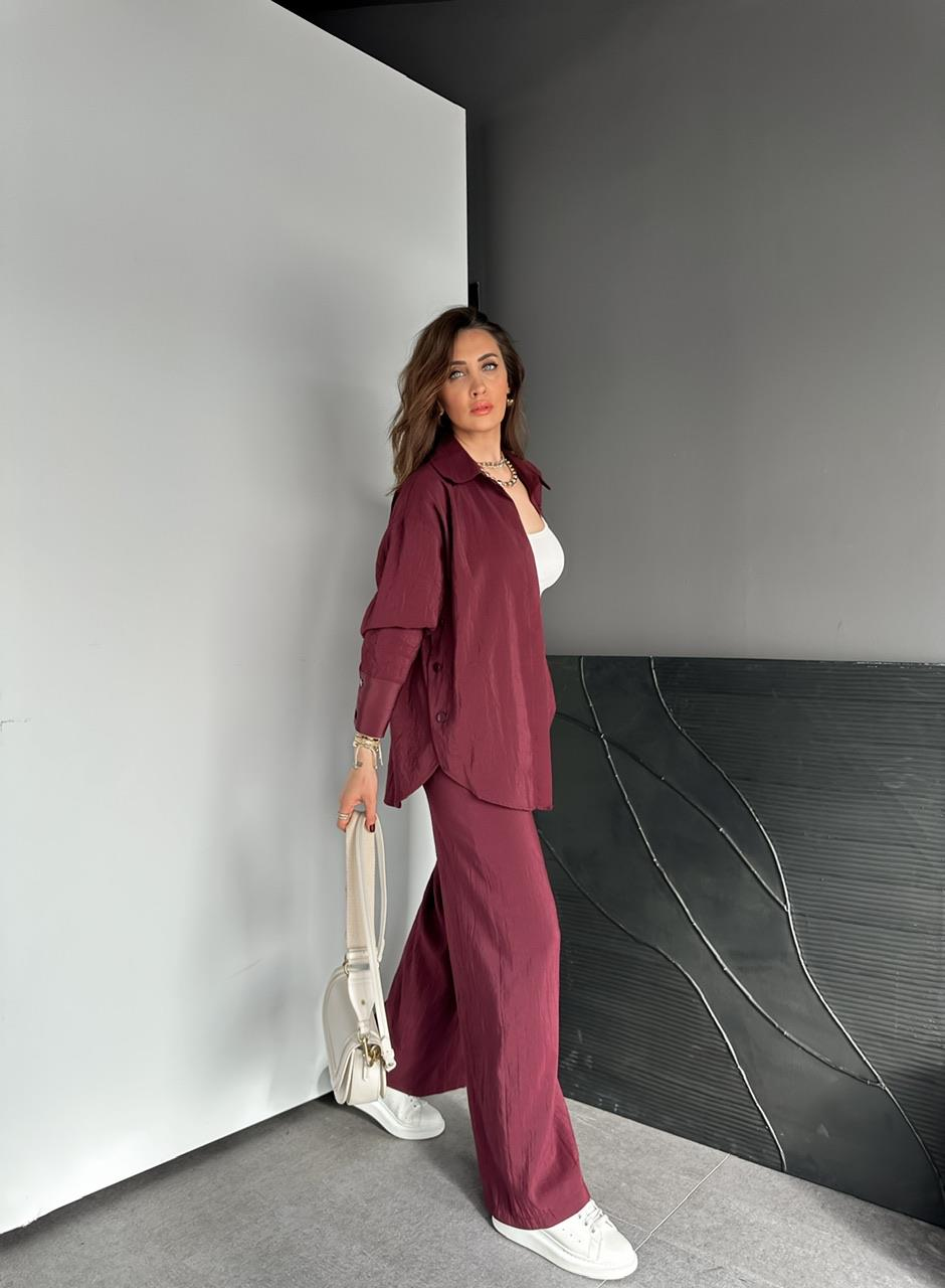 Bordo Gömleği Çıtçıtlı Şık Takım