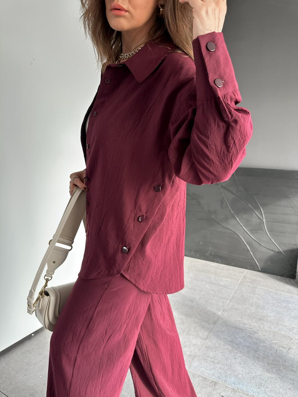 Bordo Gömleği Çıtçıtlı Şık Takım