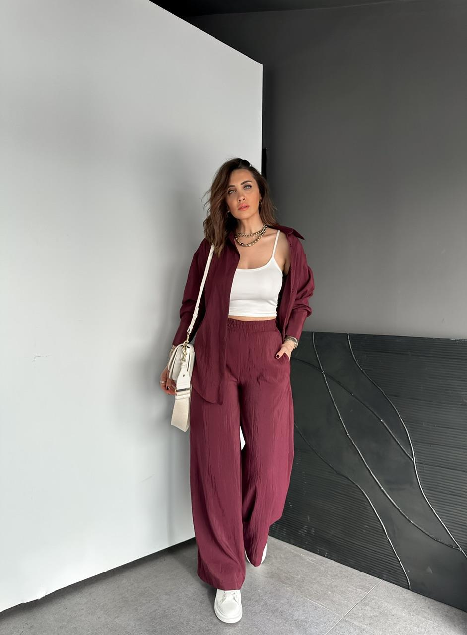 Bordo Gömleği Çıtçıtlı Şık Takım