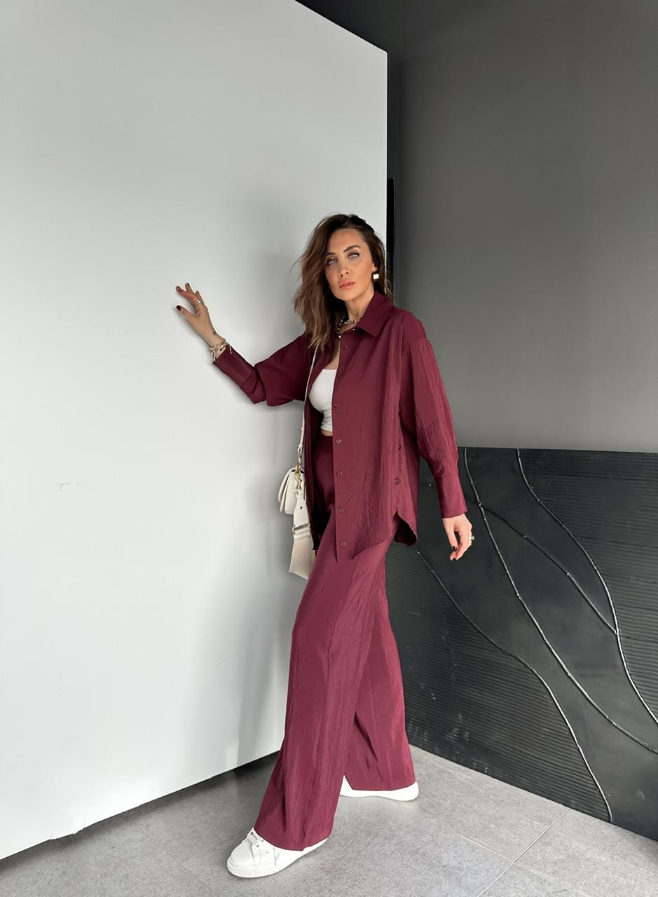 Bordo Gömleği Çıtçıtlı Şık Takım