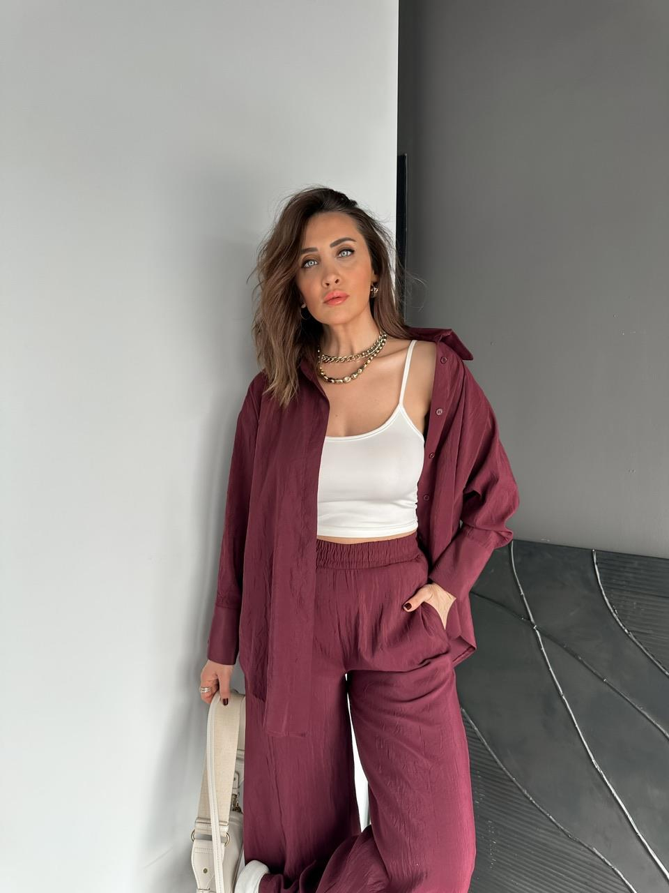 Bordo Gömleği Çıtçıtlı Şık Takım