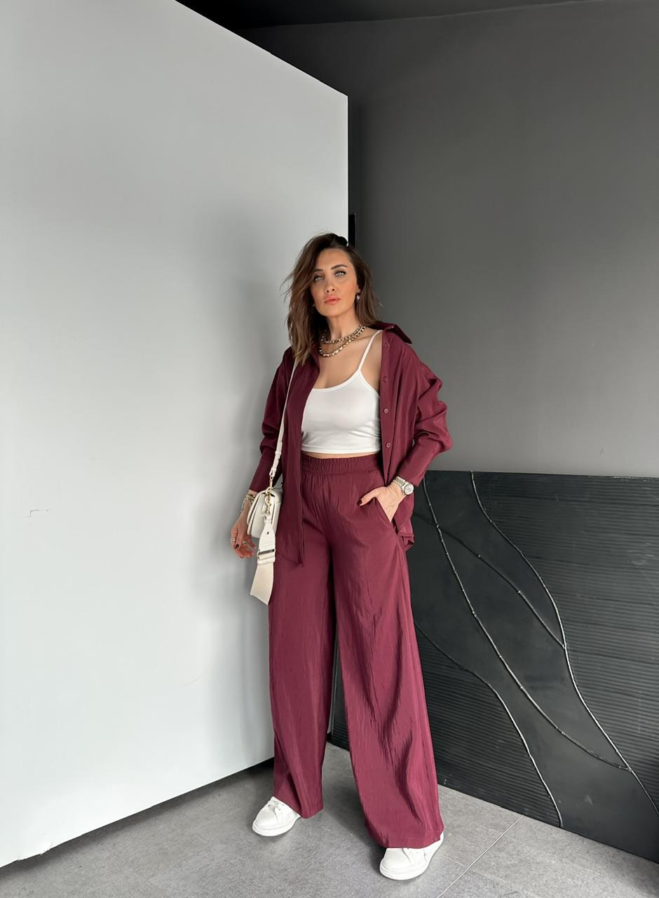 Bordo Gömleği Çıtçıtlı Şık Takım