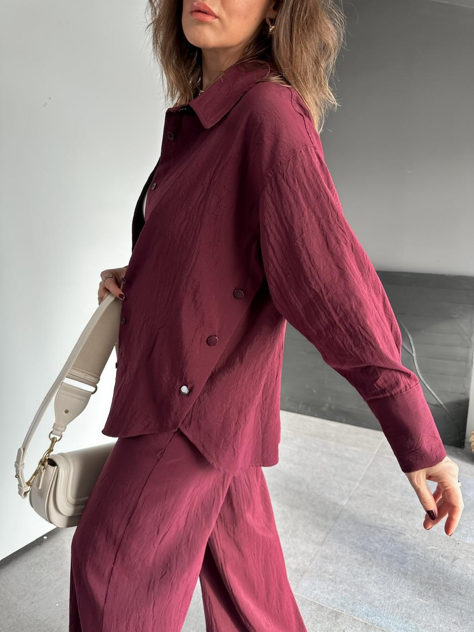 Bordo Gömleği Çıtçıtlı Şık Takım