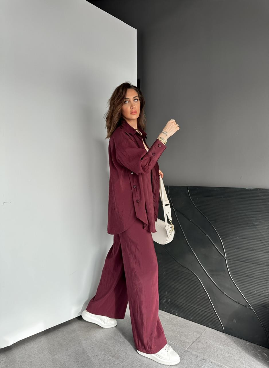 Bordo Gömleği Çıtçıtlı Şık Takım
