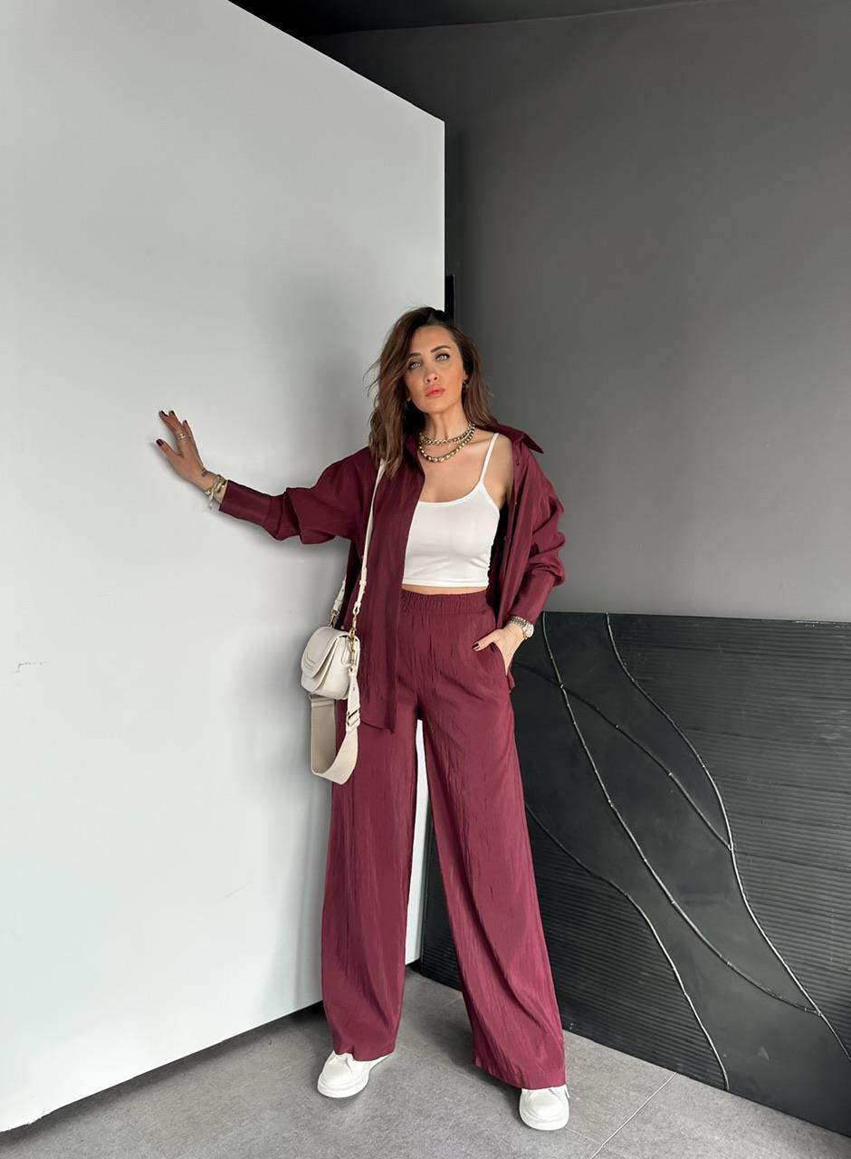 Bordo Gömleği Çıtçıtlı Şık Takım