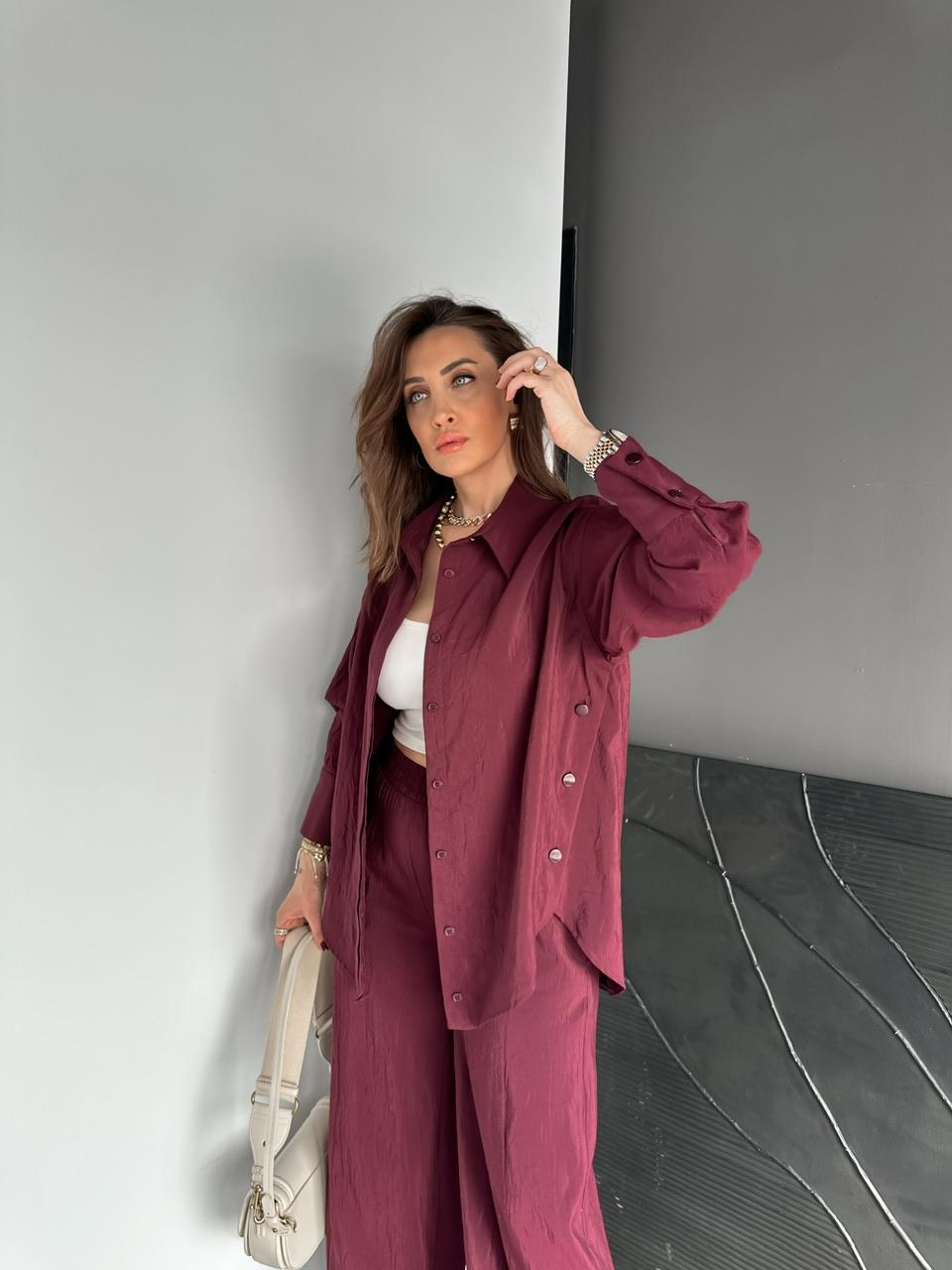 Bordo Gömleği Çıtçıtlı Şık Takım